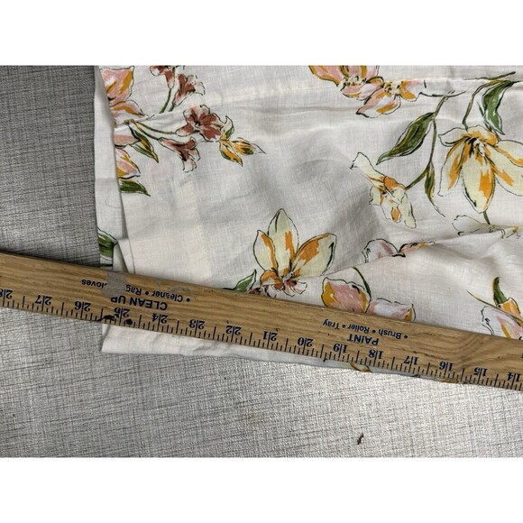 Rachel Roy Linen Pants Womens L Ivory Floral Wide Leg Elastic Waist - Picture 3 of 6